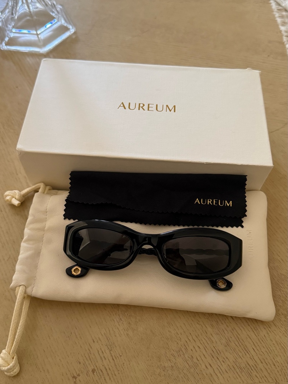 Aureum Monaco Oval Sunglasses Black & Gold | With Case